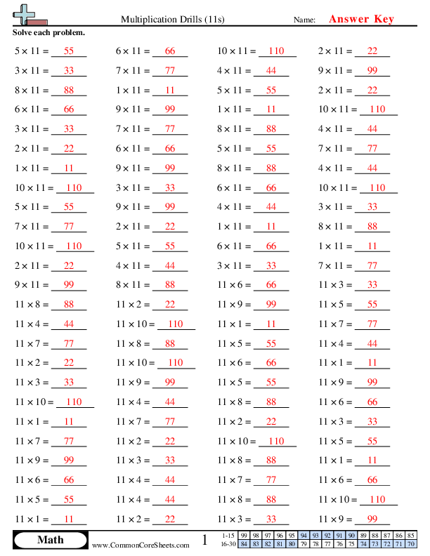  - 11s (horizontal) worksheet